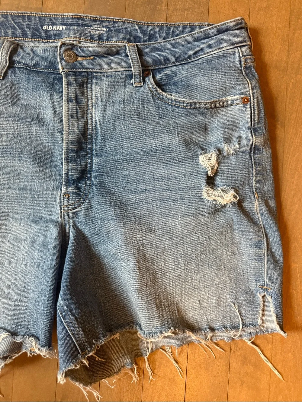Old Navy Women’s 16 “High Rise OG Secret-Smooth” Light Blue Denim Cutoff Shorts